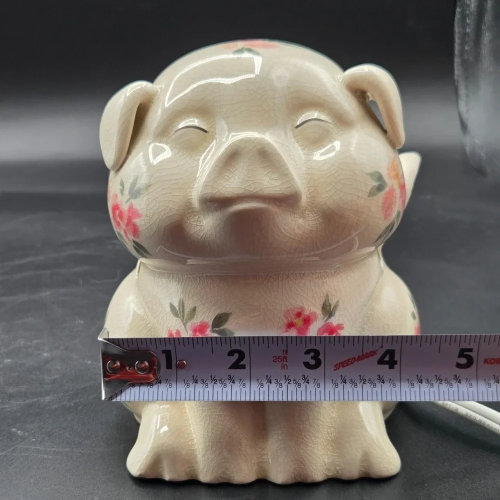 Shabby Chic Ceramic Flying‎ Pig Night Light With Roses and Wings VINTAGE